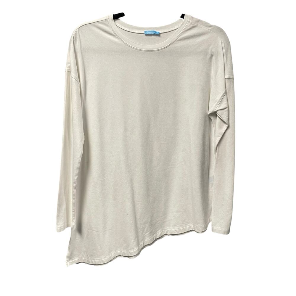 J. McLaughlin Asymmetrical Hem Crewneck Long Sleeve T Shirt White Womens XS
